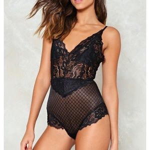 Nasty Gal Lace and Mesh Bodysuit Size L